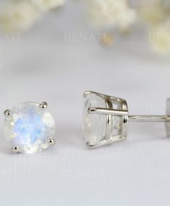 Gold Moonstone Stud Earrings, Gift for her - Image 3