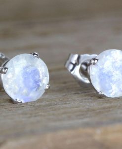 Gold Moonstone Stud Earrings, Gift for her - Image 4