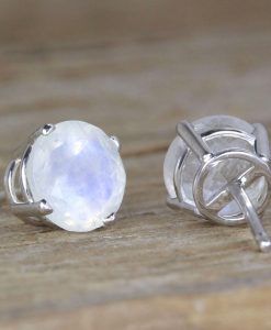 Gold Moonstone Stud Earrings, Gift for her - Image 5
