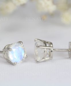 Gold Moonstone Stud Earrings, Gift for her - Image 8