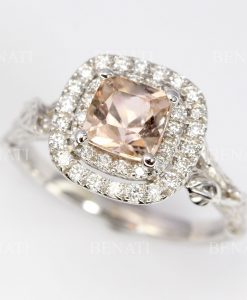 Morganite Engagement Ring, Leaf Art Deco Morganite Ring - Image 2