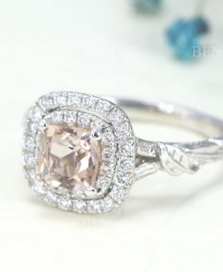 Morganite Engagement Ring, Leaf Art Deco Morganite Ring - Image 3