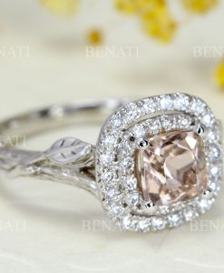 Morganite Engagement Ring, Leaf Art Deco Morganite Ring - Image 4