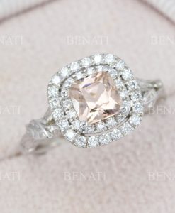 Morganite Engagement Ring, Leaf Art Deco Morganite Ring - Image 5