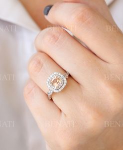 Morganite Engagement Ring, Leaf Art Deco Morganite Ring - Image 6