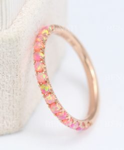 Opal Eternity Band, Rose Gold Opal Ring - Image 3