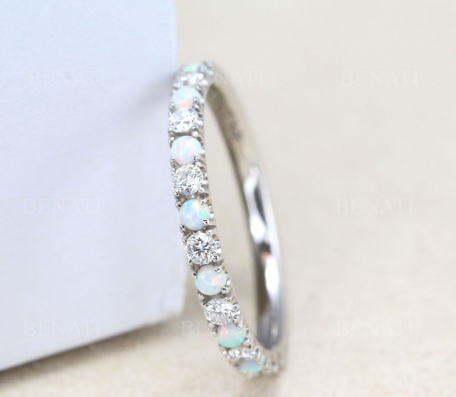 Diamond and opal eternity ring
