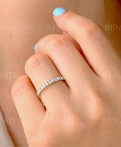 White Opal Diamond Wedding Band, Alternating Opal Eternity Band - Image 3