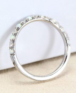 White Opal Diamond Wedding Band, Alternating Opal Eternity Band - Image 5