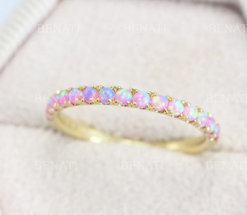 Pink Opal Eternity Band, 14k 18k Gold Opal Ring