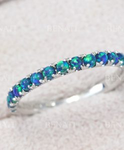 Opal Eternity Band, 14k Gold Green Opal Ring - Image 2