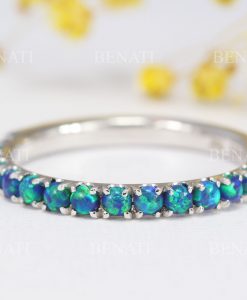 Opal Eternity Band, 14k Gold Green Opal Ring - Image 3
