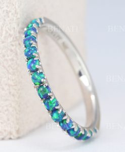 Opal Eternity Band, 14k Gold Green Opal Ring - Image 4