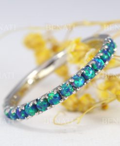 Opal Eternity Band, 14k Gold Green Opal Ring - Image 5
