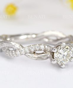 Diamond Rope Infinity Engagement Ring, Bark Love Knot Solitaire Ring - Image 2