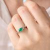 Solid gold leaf emerald engagement ring, 1 CT Antique white gold leaf ring