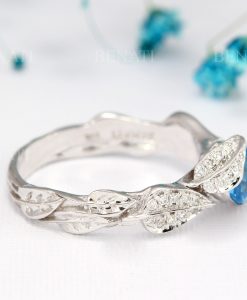 Blue topaz engagement ring, Leaves gemstone ring - Image 3