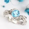 Blue topaz engagement ring, Leaves gemstone ring