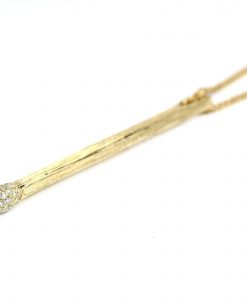 Gold Match Stick Pendant, 14k Match Diamond Pendant