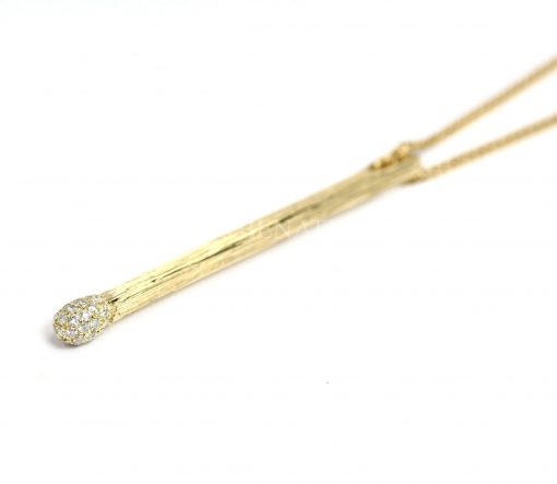 Gold Match Stick Pendant, 14k Match Diamond Pendant