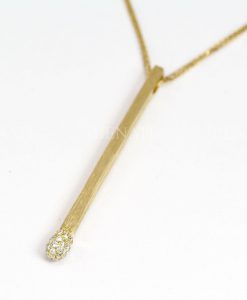 Gold Match Stick Pendant, 14k Match Diamond Pendant - Image 4