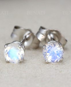 Stud Solid Gold Moonstone Earrings, Gift for her - Image 2
