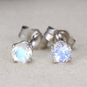 Stud Solid Gold Moonstone Earrings, Gift for her