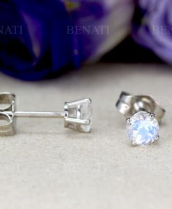 Stud Solid Gold Moonstone Earrings, Gift for her - Image 3