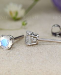 Stud Solid Gold Moonstone Earrings, Gift for her - Image 4