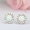Stud Solid Gold Moonstone Earrings, Gift for her