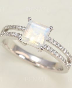 Princess Cut Moonstone Engagement Ring, Vintage Unique Ring - Image 3