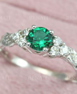 Vintage Green Emerald Engagement Ring, Diamond And Emerald Wedding Ring - Image 5