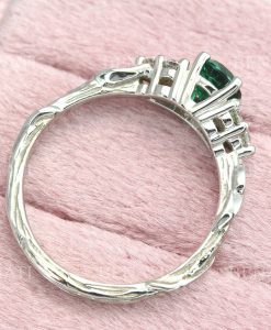 Vintage Green Emerald Engagement Ring, Diamond And Emerald Wedding Ring - Image 7