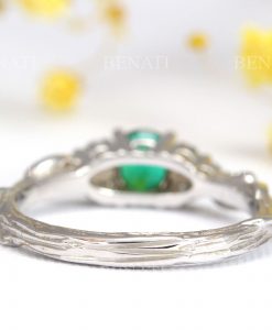 Vintage Green Emerald Engagement Ring, Diamond And Emerald Wedding Ring - Image 8