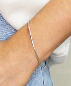 Bangle Bracelet 14k 18k Solid Gold (Not Hollow) 2.00 mm, Round Stacking Bangle Bracelet - Image 4
