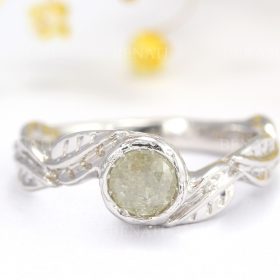 Salt & Pepper Diamond Leaf Engagement Ring, Twig Engagement Ring