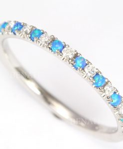Blue Opal and Diamond Eternity Band, Opal Ring - Image 2