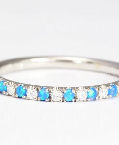 Blue Opal and Diamond Eternity Band, Opal Ring - Image 3