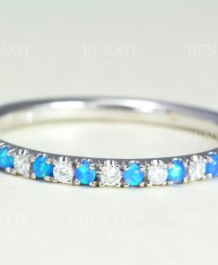 Blue Opal and Diamond Eternity Band, Opal Ring - Image 4