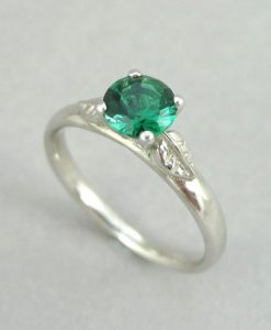 Vintage Emerald Engagement Ring, Floral Emerald Leaves Ring - Image 10