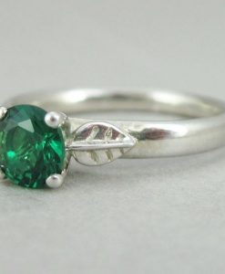 Vintage Emerald Engagement Ring, Floral Emerald Leaves Ring - Image 11