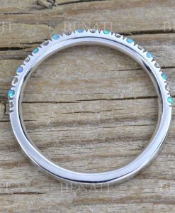 Blue Opal and Diamond Eternity Band, Opal Ring - Image 5