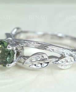 Twig Green Sapphire Engagement Ring, Forest Leaves Engagement Ring - Image 2
