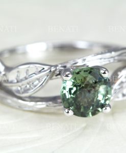 Twig Green Sapphire Engagement Ring, Forest Leaves Engagement Ring - Image 3