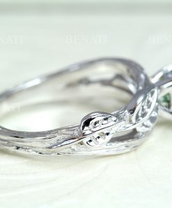 Twig Green Sapphire Engagement Ring, Forest Leaves Engagement Ring - Image 4