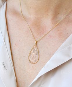 Gold pear necklaces for women, Japanese inspired gold necklace - Image 3