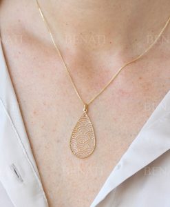 Gold pear necklaces for women, Japanese inspired gold necklace - Image 6