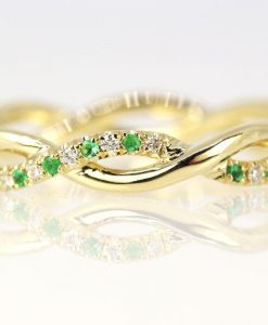Diamond Emerald Eternity Wedding Band, Emerald Diamond Wedding Band - Image 9