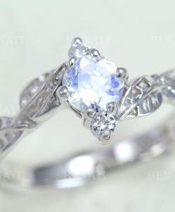 Moonstone Engagement Ring, Moonstone Leaf Engagement Ring - Image 6