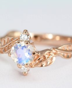 Moonstone Engagement Ring, Moonstone Leaf Engagement Ring - Image 9